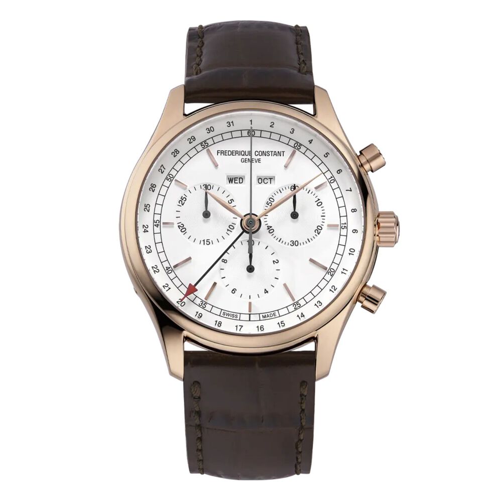 Frederique Constant 40mm Chrono White Dial Rose Gold PVD Case Brown Strap Watch image number 0