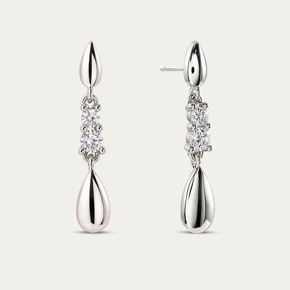 9ct White Gold Double Cubic Zirconia Polished Tears Drop Earrings