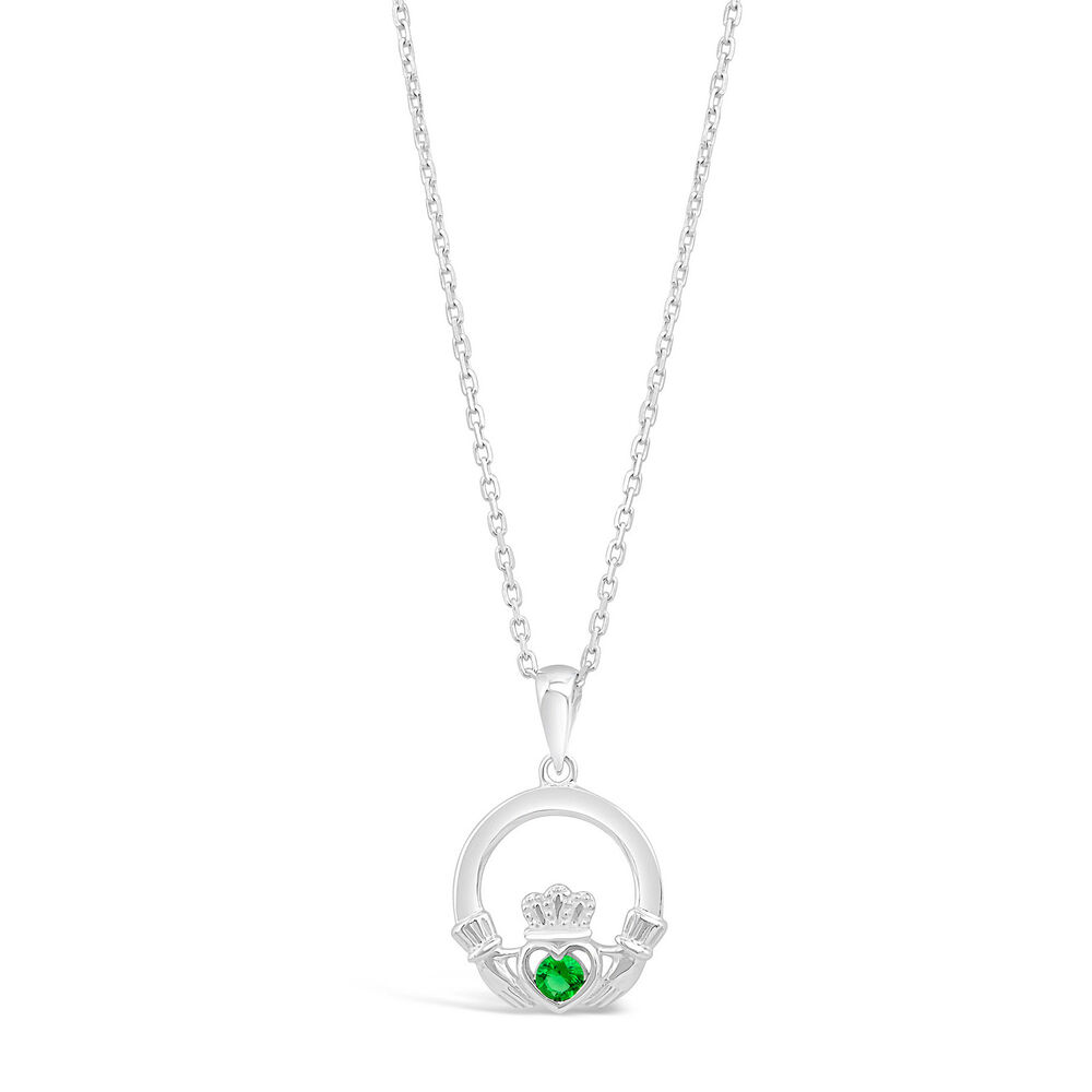Celtic Claddagh Sterling Silver & Green Cubic Zirconia Pendant image number 0
