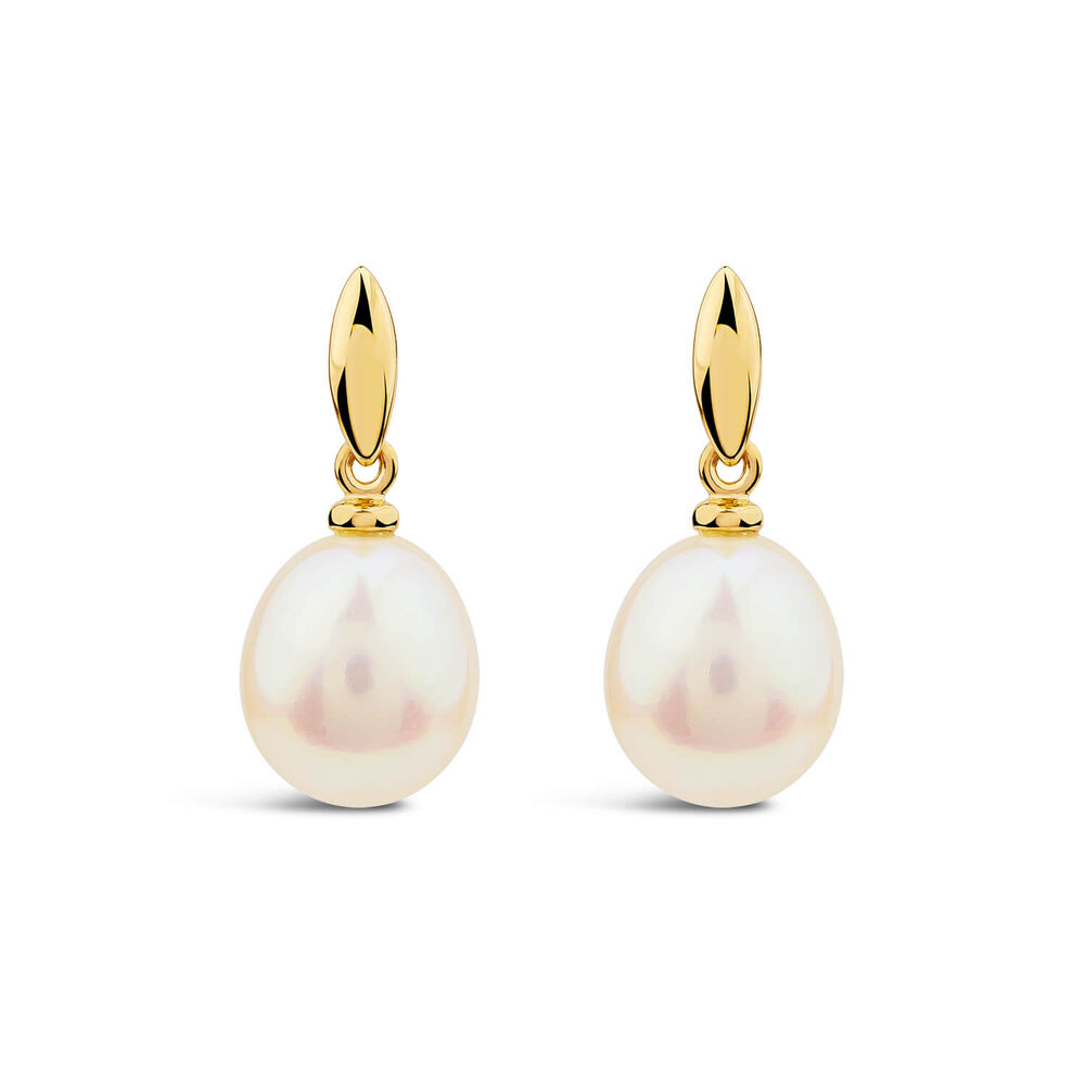 9ct Yellow Gold Oval Freshwater Pearl Classic Drop Earring image number 0