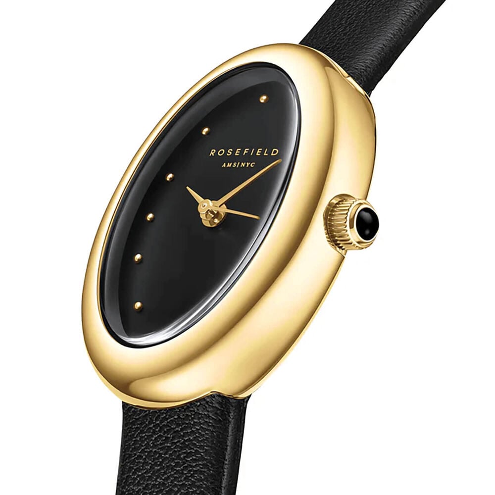Rosefield Ovale 22x29mm Black Dial Black Leather Strap Watch