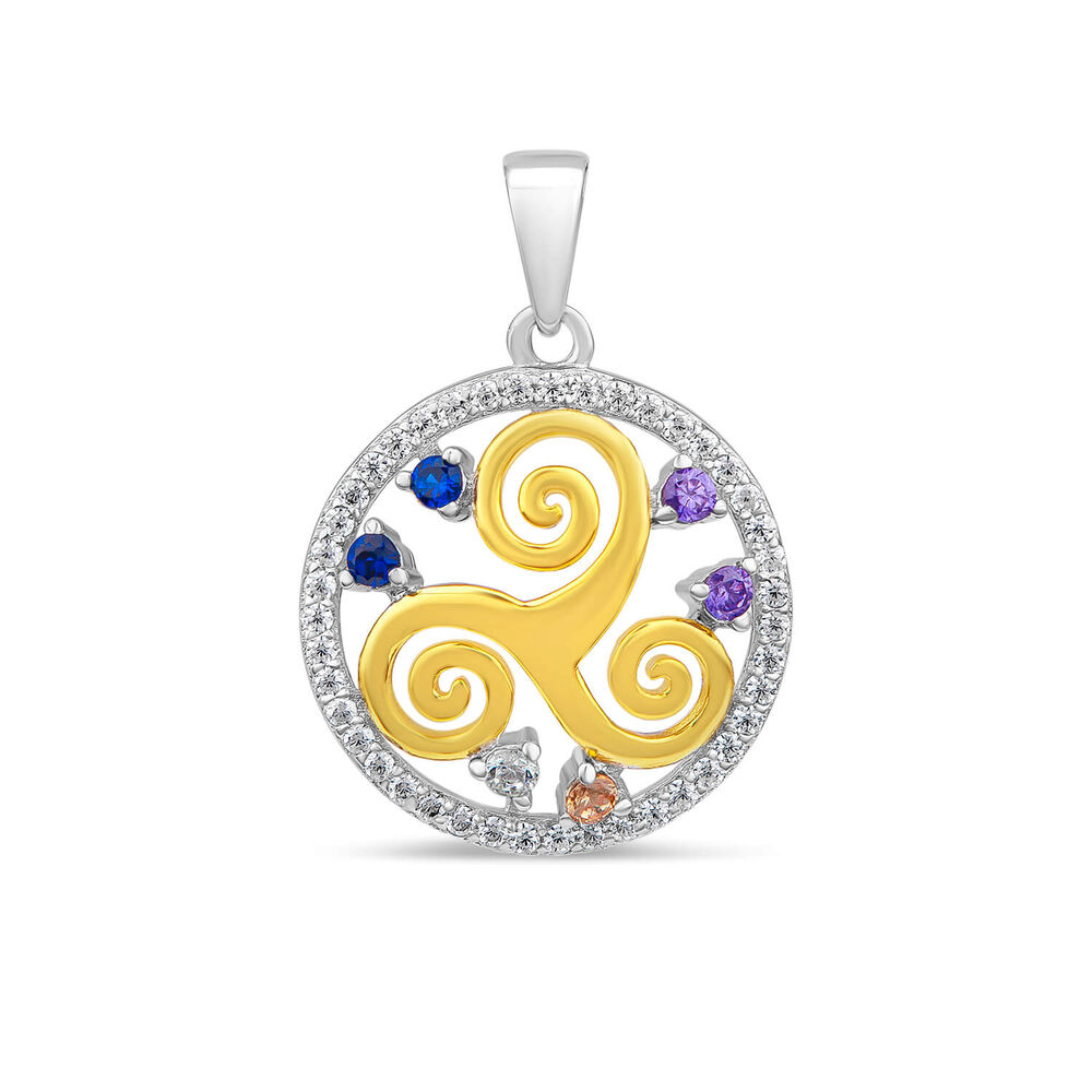 Sterling Silver & Gold Plated Triskele Celtic Spiral Pendant image number 0