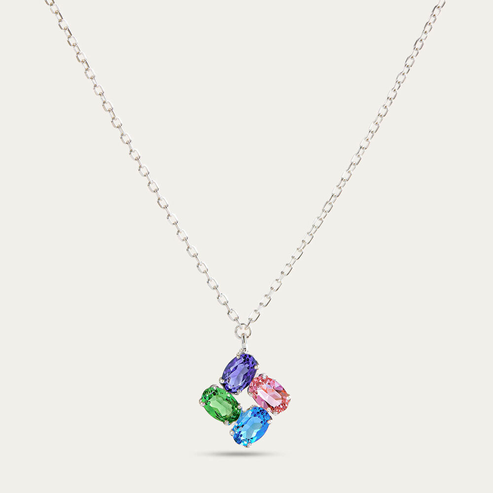 Sterling Silver 4 Multi Colour Oval Cubic Zirconia Pendant