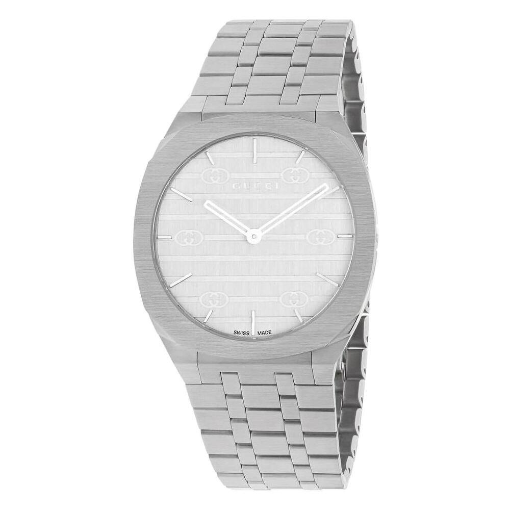 GUCCI 25H 38mm Quartz Silver Dial Steel Case Bracelet Watch image number 0