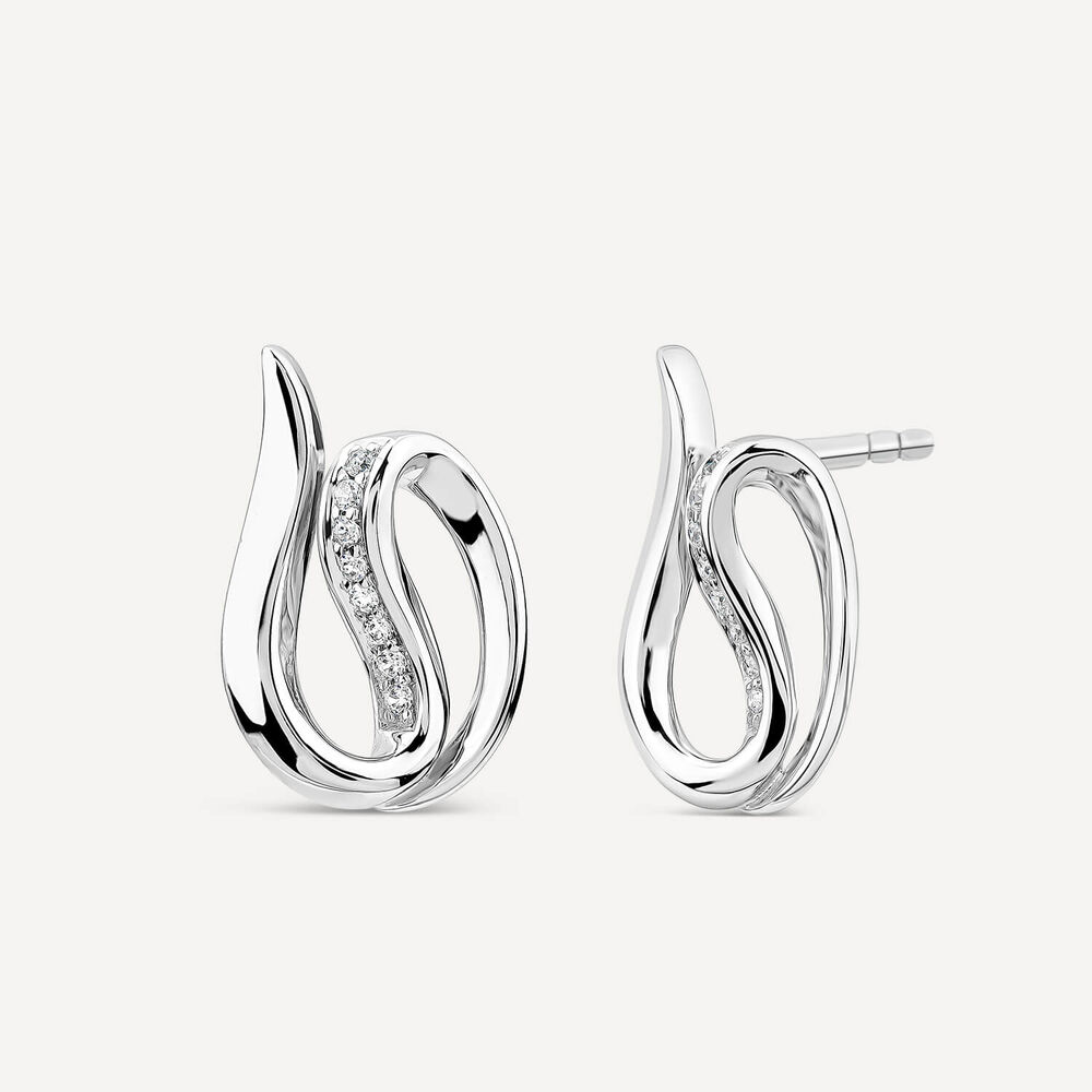 9ct White Gold 0.05ct Diamond Set Open Swirl Stud Earrings image number 1