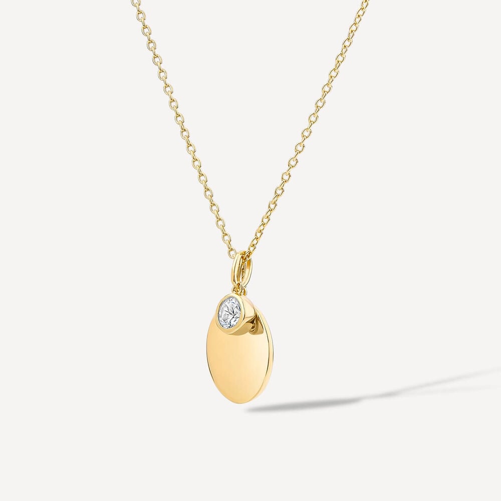 Yellow Gold Plated Sterling Silver April Birthstone White Sapphire Disc Pendant