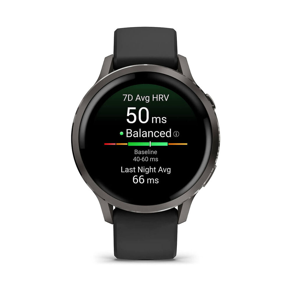 Garmin Venu 4 41mm Slate Bezel Black Silicone Strap Watch image number 1