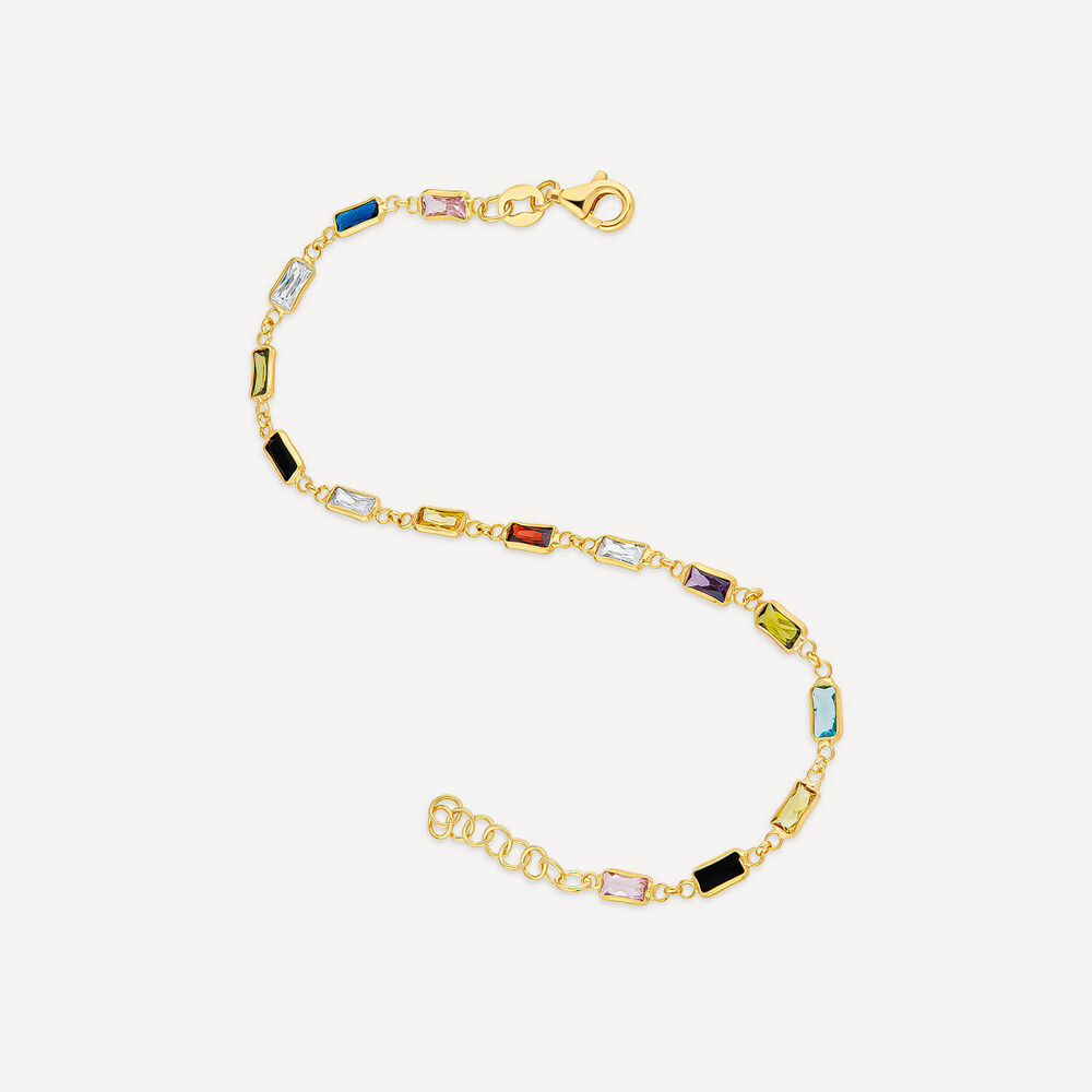 Silver & Yellow Gold Plated Rectangle Multi Colour Stone Bracelet image number 3