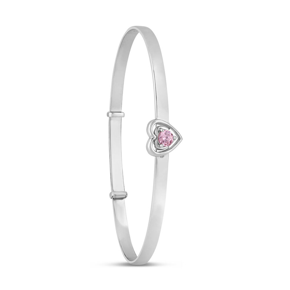 Little Treasure Sterling Silver Pink Crystal Heart Bangle image number 2