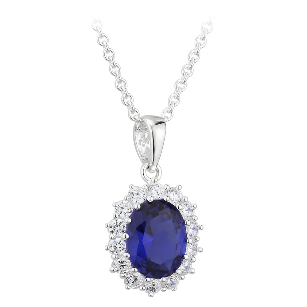 Sterling Silver and Cubic Zirconia & Created Sapphire Pendant (Chain Included)