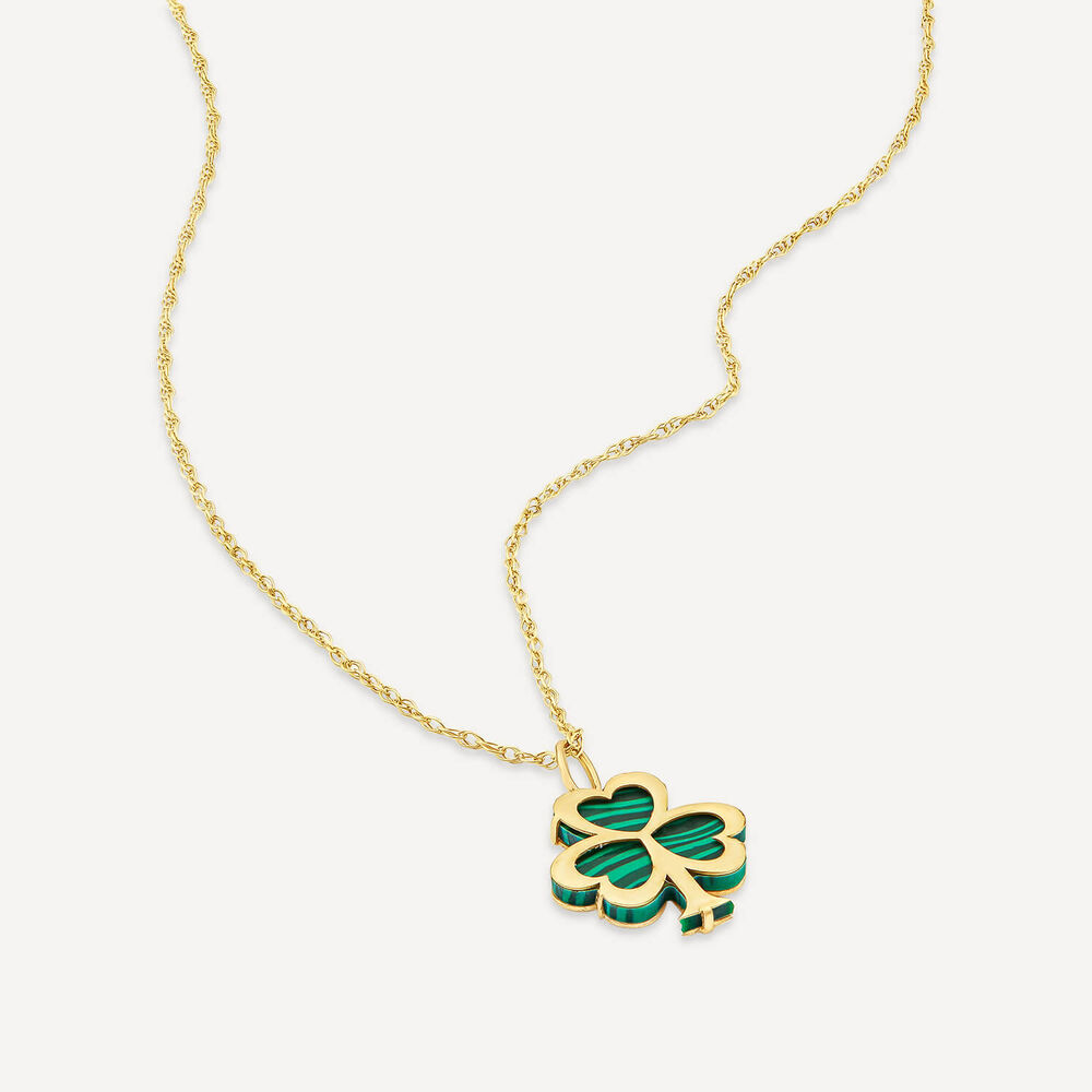 9ct Yellow Gold Malachite Yellow Gold Shamrock Pendant image number 3