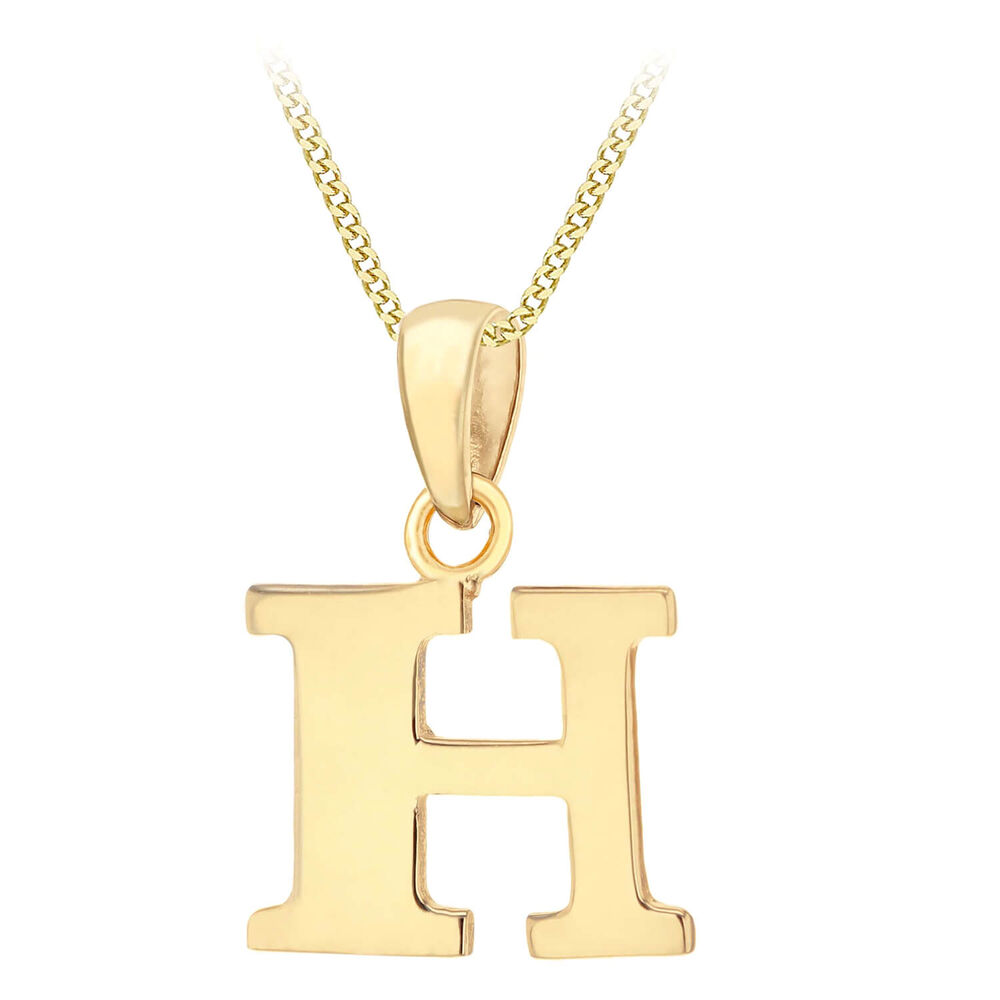 9ct Yellow Gold Plain Initial H Pendant (Special Order) (Chain Included)