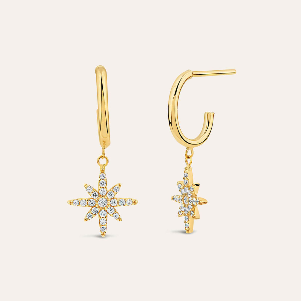 9ct Yellow Gold Cubic Zirconia Set North Star Hoop Earrings
