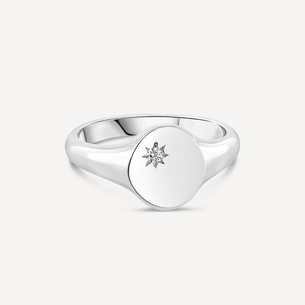 Sterling Silver Cubic Zirconia Set Polished Oval Signet Ring image number 2