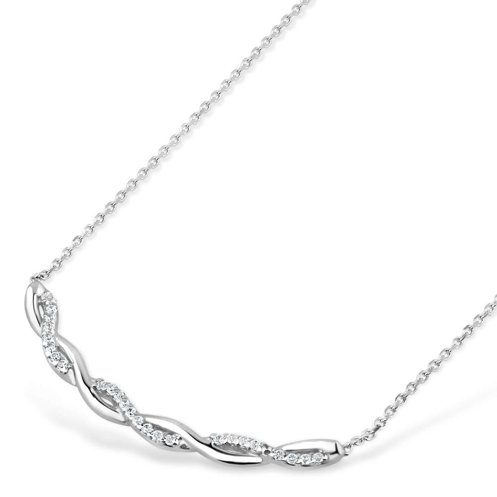 9ct White Gold Cubic Zirconia Plaited Curve Necklet image number 1