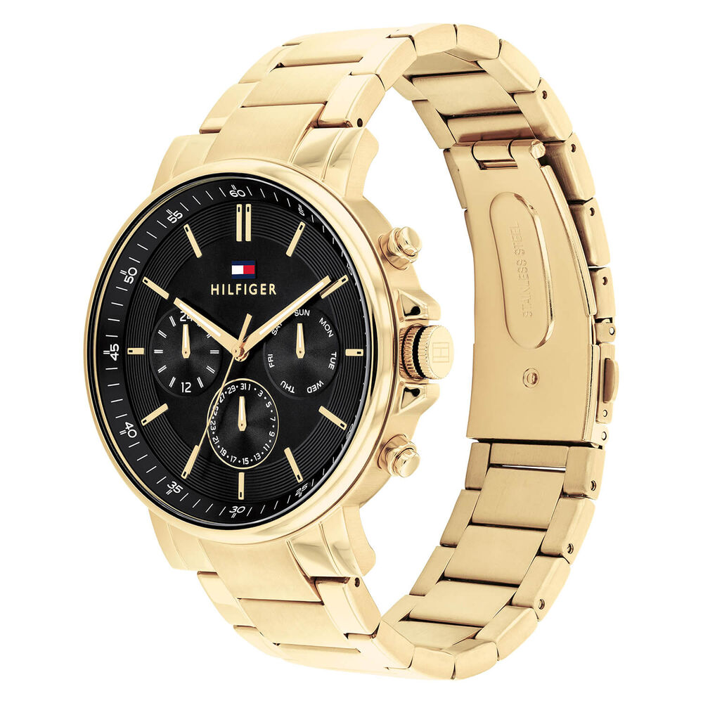 Tommy Hilfiger 44mm Chronograph Black Dial Yellow Gold IP Steel Bracelet Watch image number 1