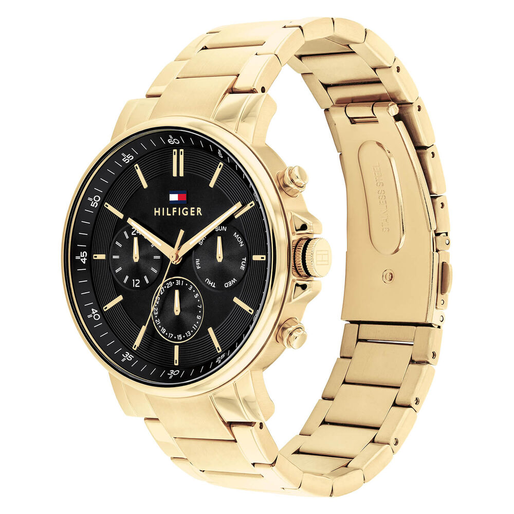 Tommy Hilfiger 44mm Chronograph Black Dial Yellow Gold IP Steel Bracelet Watch