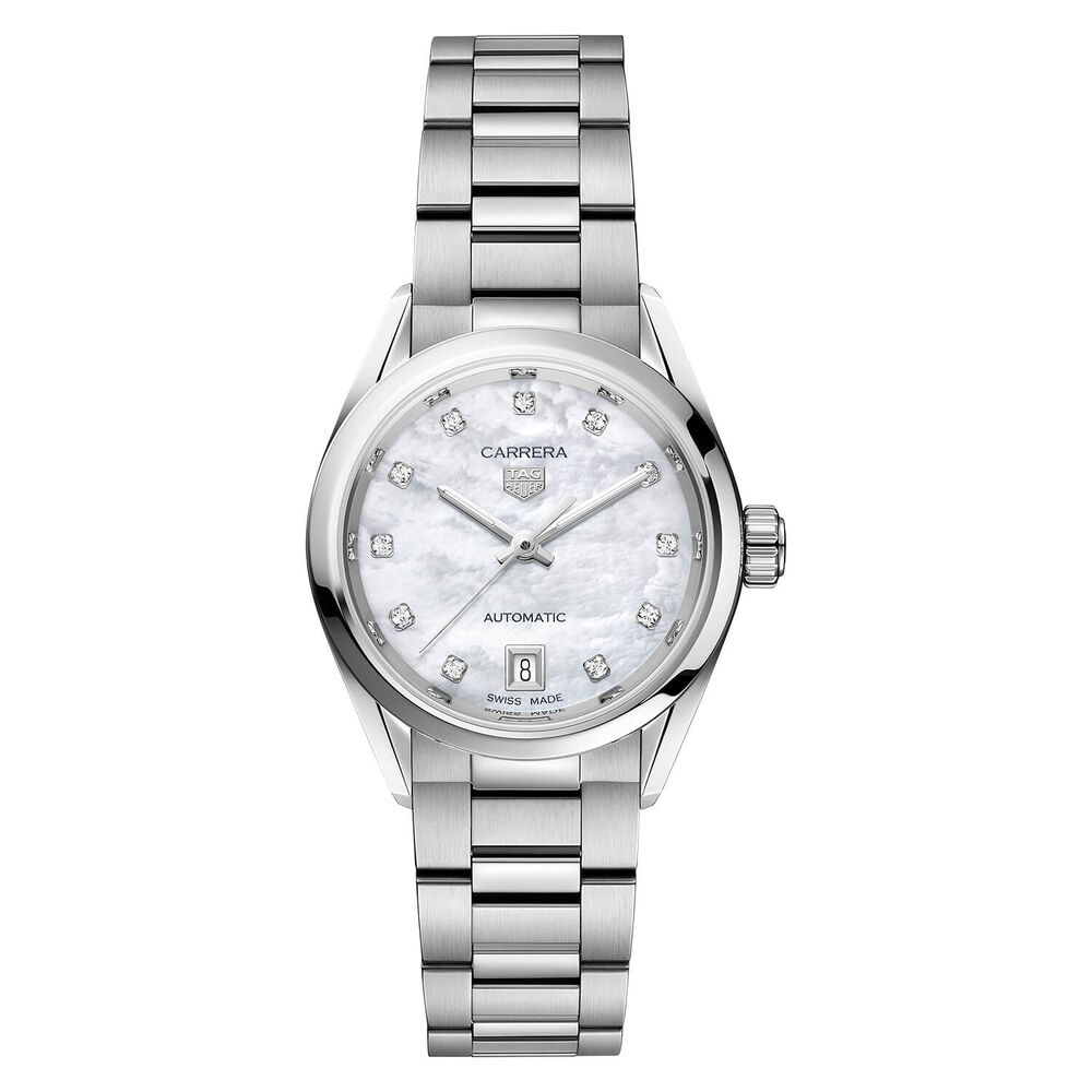 TAG Heuer Carrera 29mm Mother of Pearl Diamond Dot Dial Steel Case Bracelet Watch