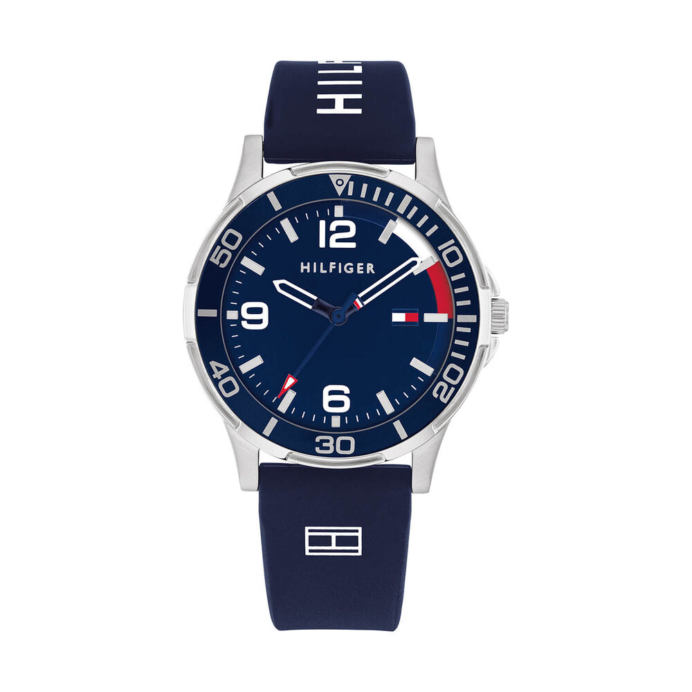 Tommy Hilfiger Boys 34mm Blue Dial Blue & White Silicone Strap Watch