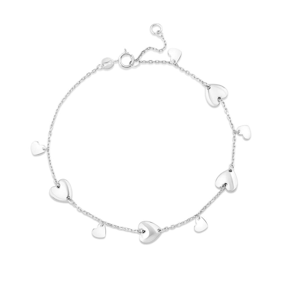 9ct White Gold Heart Pendants Chain Bracelet image number 0