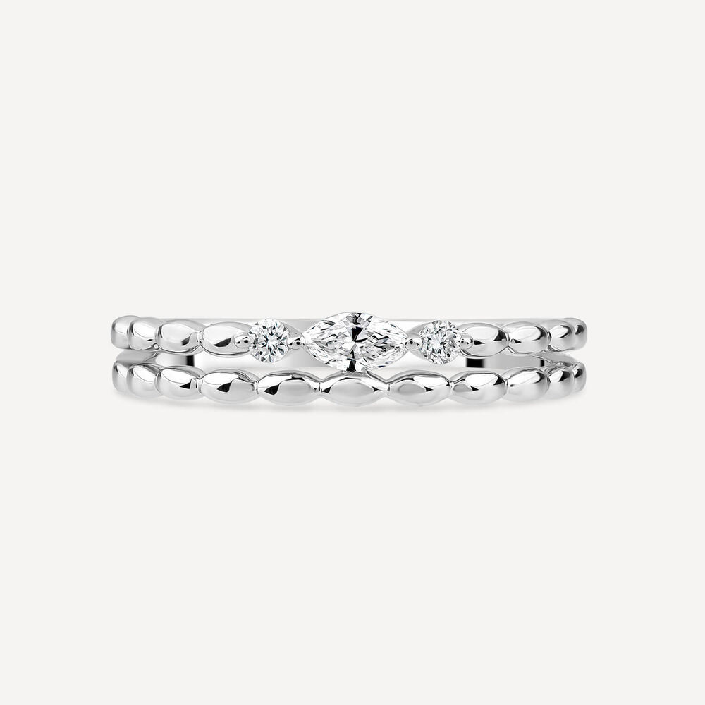 Born Kissed with Diamonds 9ct White Gold Lab 0.12ct Marquise Diamond Bead Double Band Ring image number 1