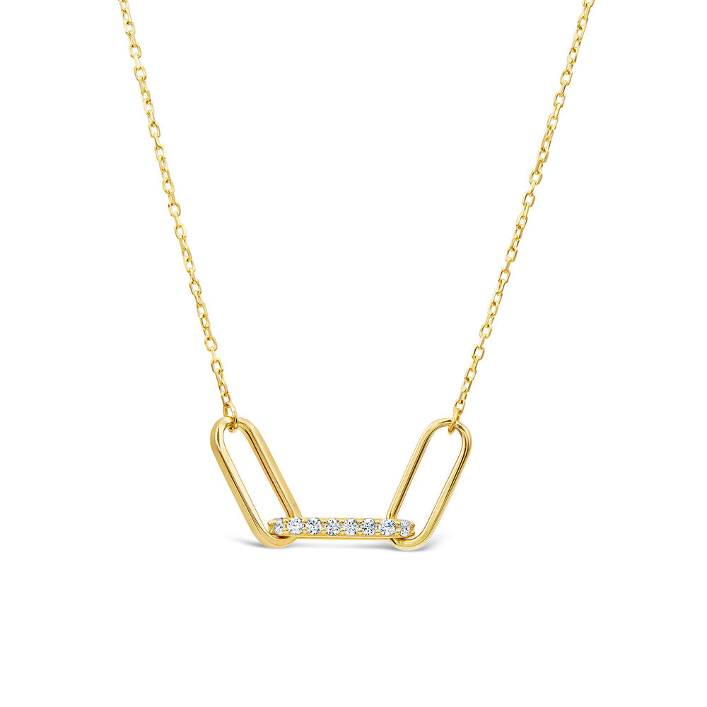 9ct Yellow Gold Cubic Zirconia Set Centre 3 Link Necklet image number 0