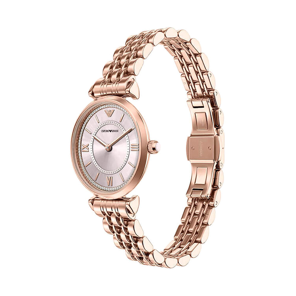Emporio Armani Gianni T-Bar 32mm Pink Dial Rose Gold Tone Stainless Steel Bracelet Watch