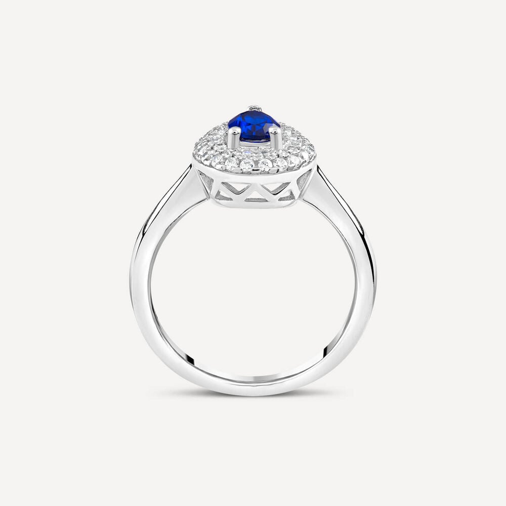 Silver blue and white cubic zirconia pear-shaped ring image number 2