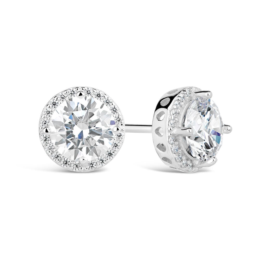 Sterling Silver Round Cubic Zirconia Halo Stud Earrings image number 2