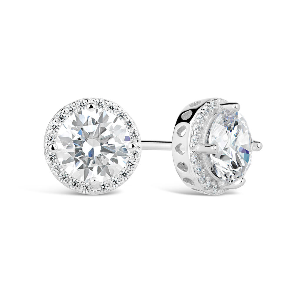 Sterling Silver Round Cubic Zirconia Halo Stud Earrings image number 2