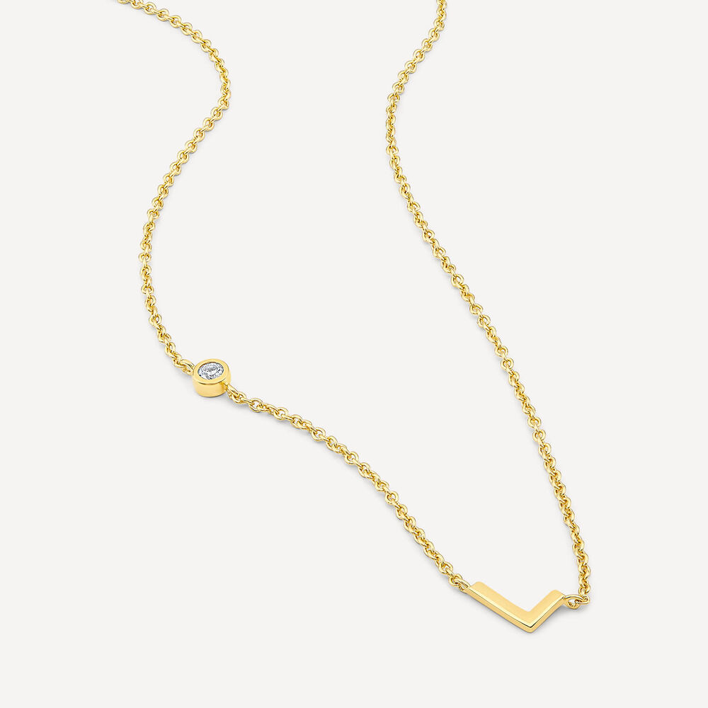 Sterling Silver Yellow Gold Plated 0.06ct Lab Grown Diamond Initial L Necklet