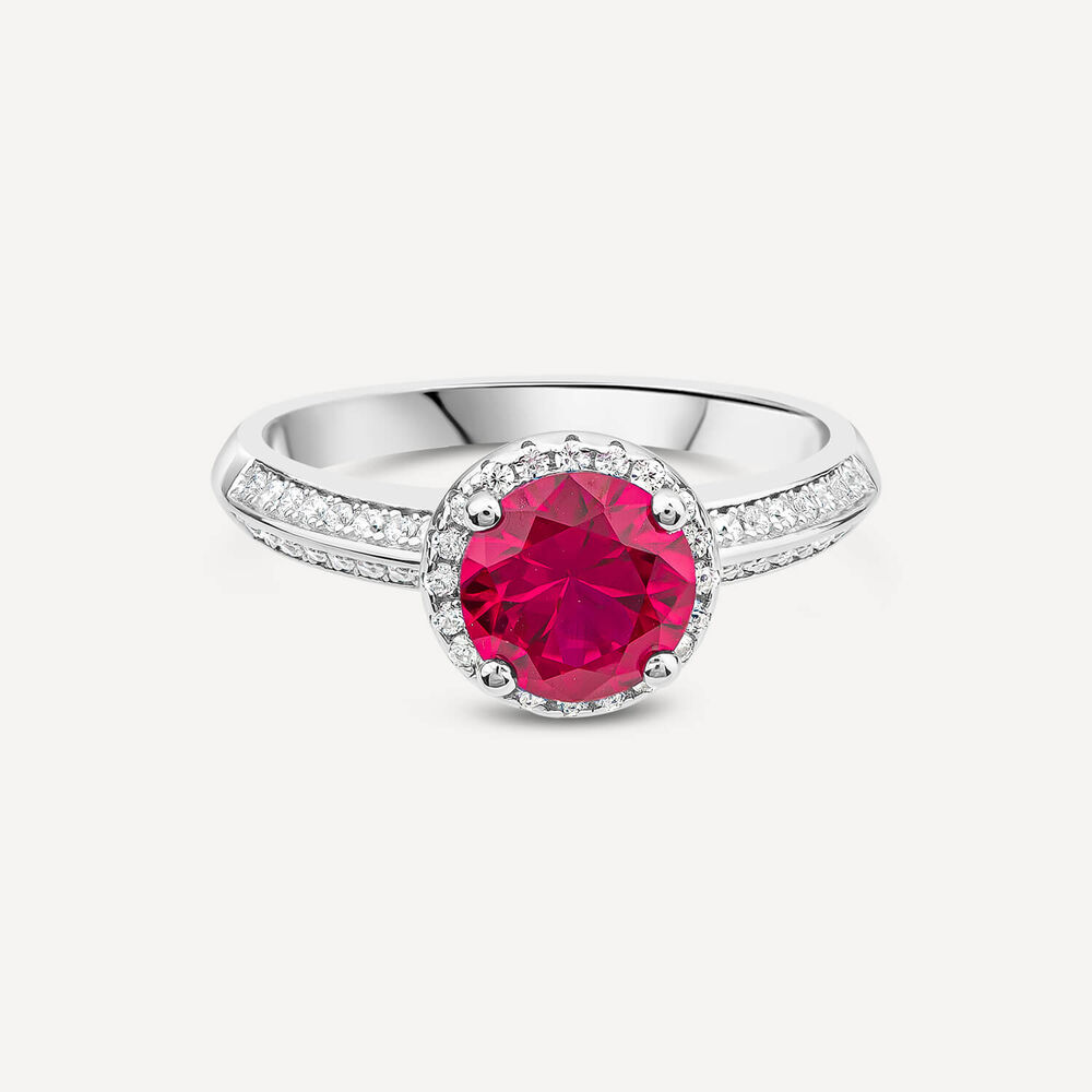 Sterling Silver Red Centre Stone & Cubic Zirconia Shoulders Ring image number 2