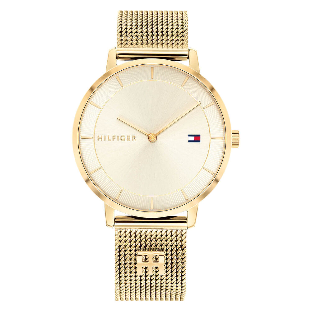 Tommy Hilfiger Champagne Coloured Dial Yellow Gold PVD Case Mesh Bracelet Watch