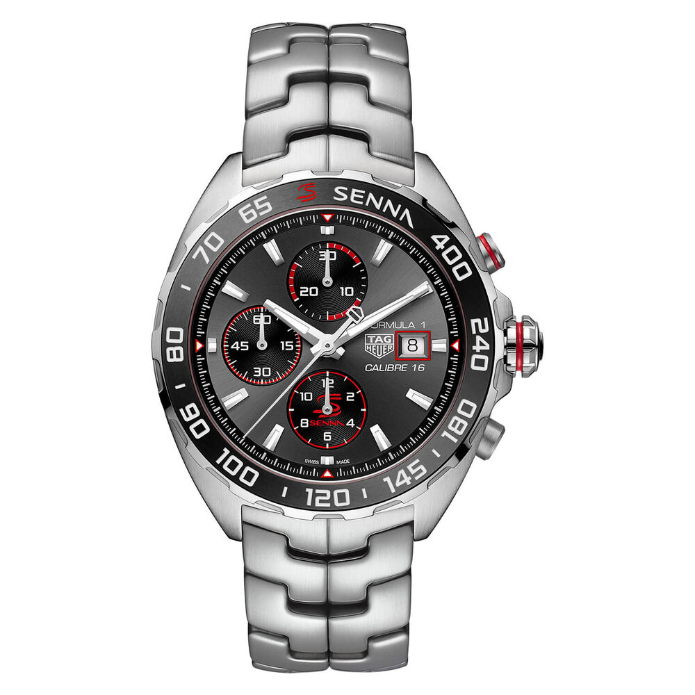 TAG Heuer Formula 1 Chronograph x Senna 44mm Black Dial Stainless Steel Bracelet Watch image number 0