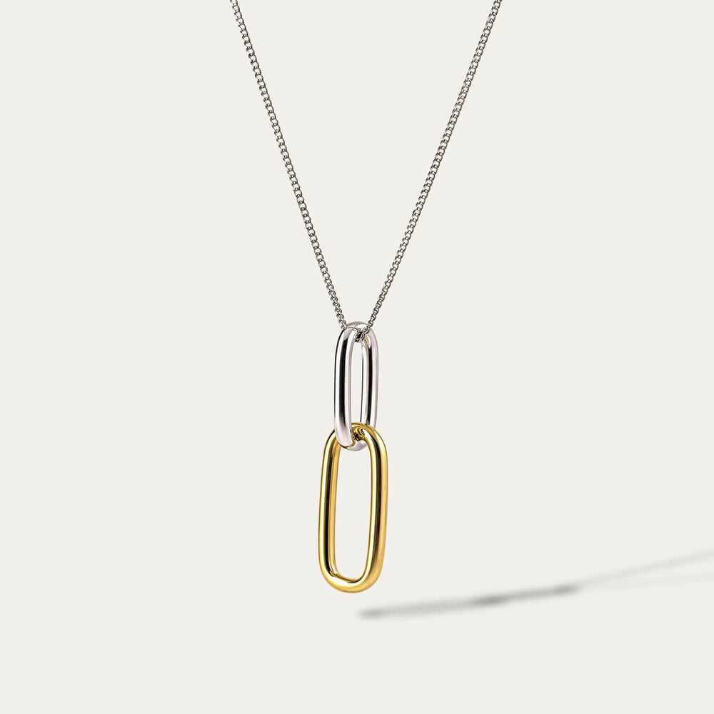 Sterling Silver Two Tone Double Oval Link Pendant