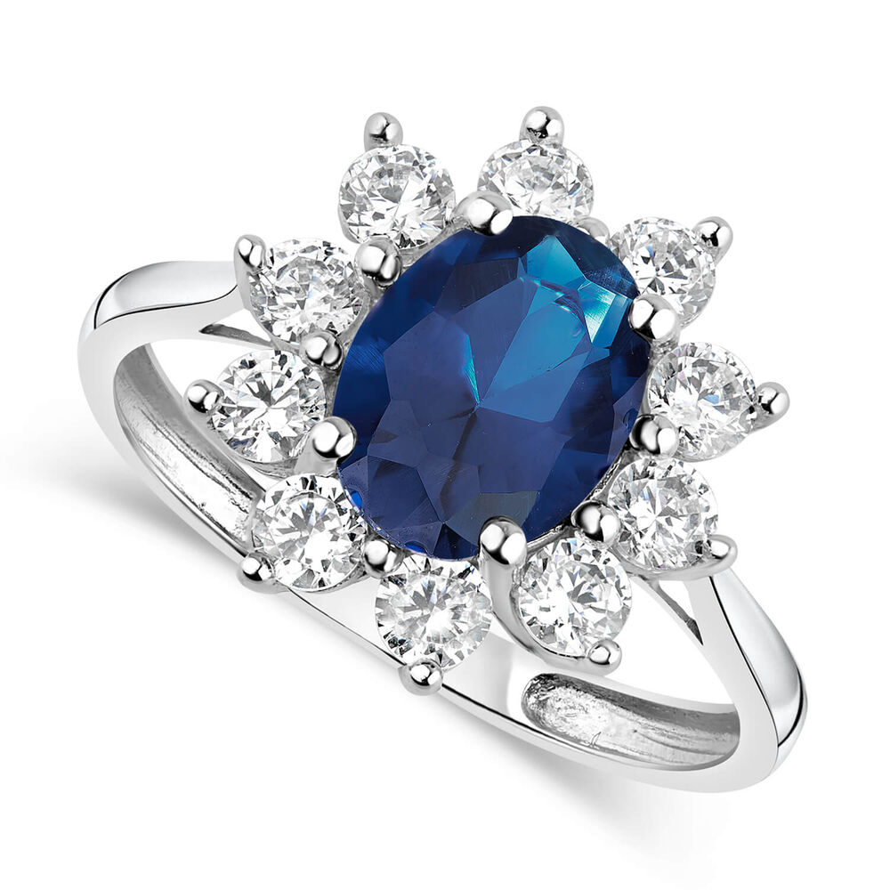 9ct White Gold and Created Sapphire Ring