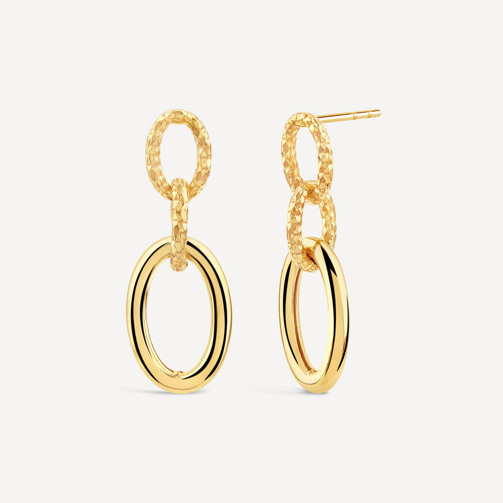 Yellow Gold Plated Sterling Silver Diamond Cut & Polished Link Drop Earrings