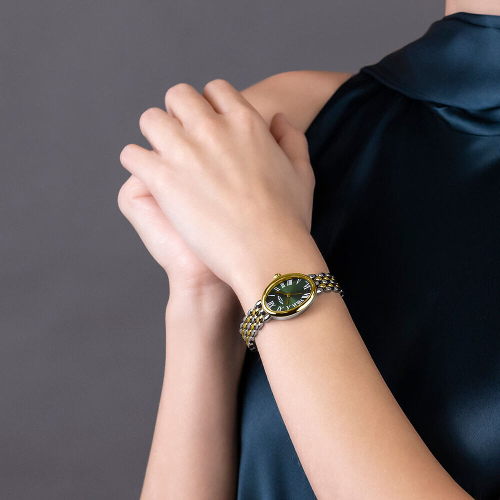 Rotary Heritage Astoria 23x30mm Green Dial Silver & Gold Plated Steel Pebble Bracelet Watch