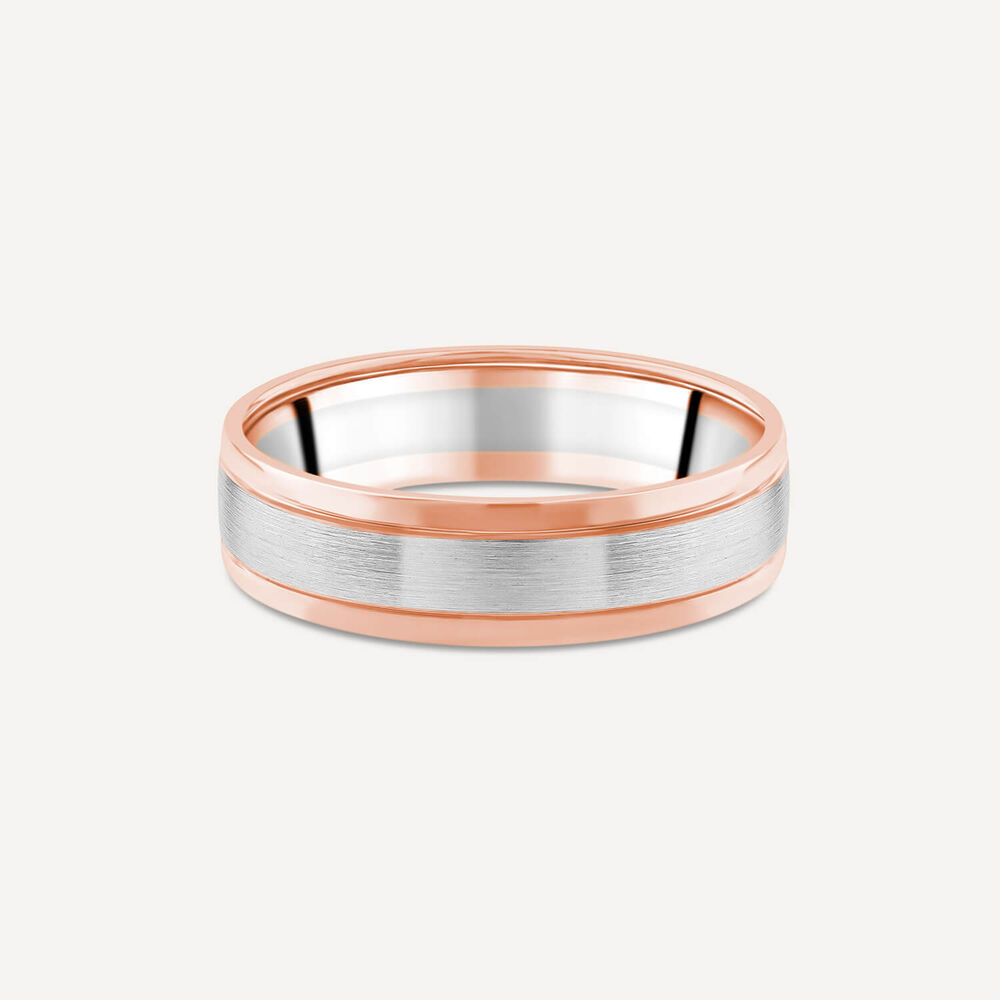 9ct Rose Gold & Platinum 3 Row Plated Men's Wedding Ring