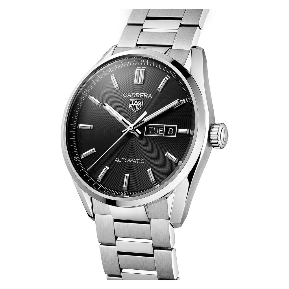 TAG Heuer Carrera 41mm Day & Date Black Dial Steel Case Bracelet Watch image number 1