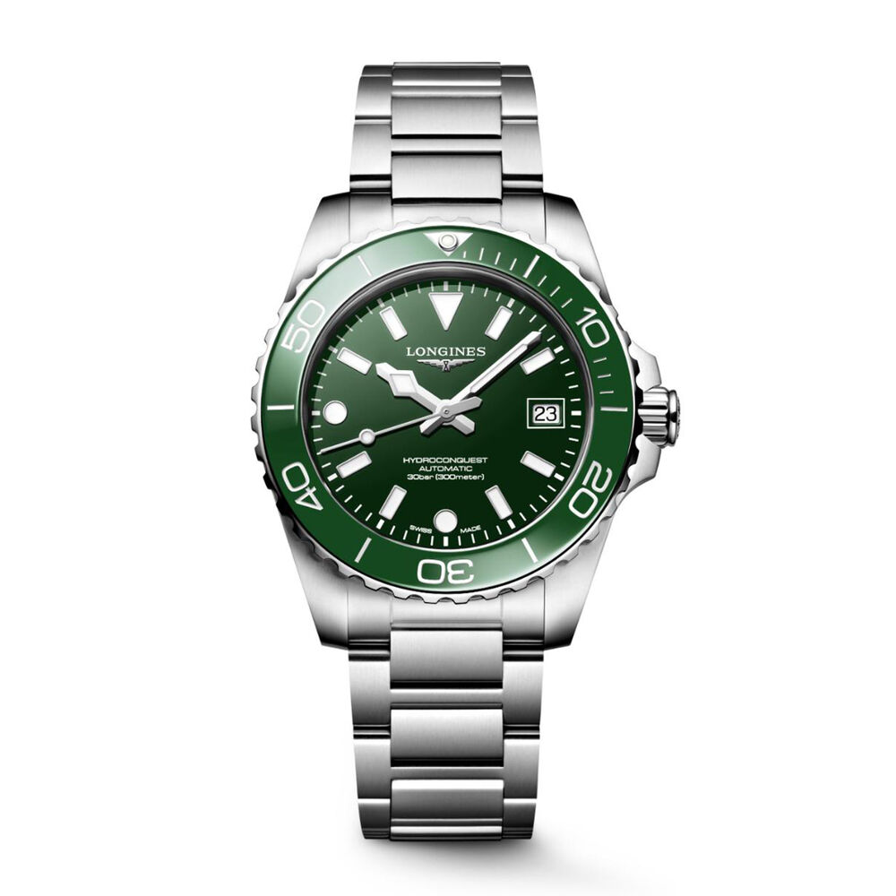 Longines HydroConquest 39mm Green Dial & Bezel Steel Bracelet Watch