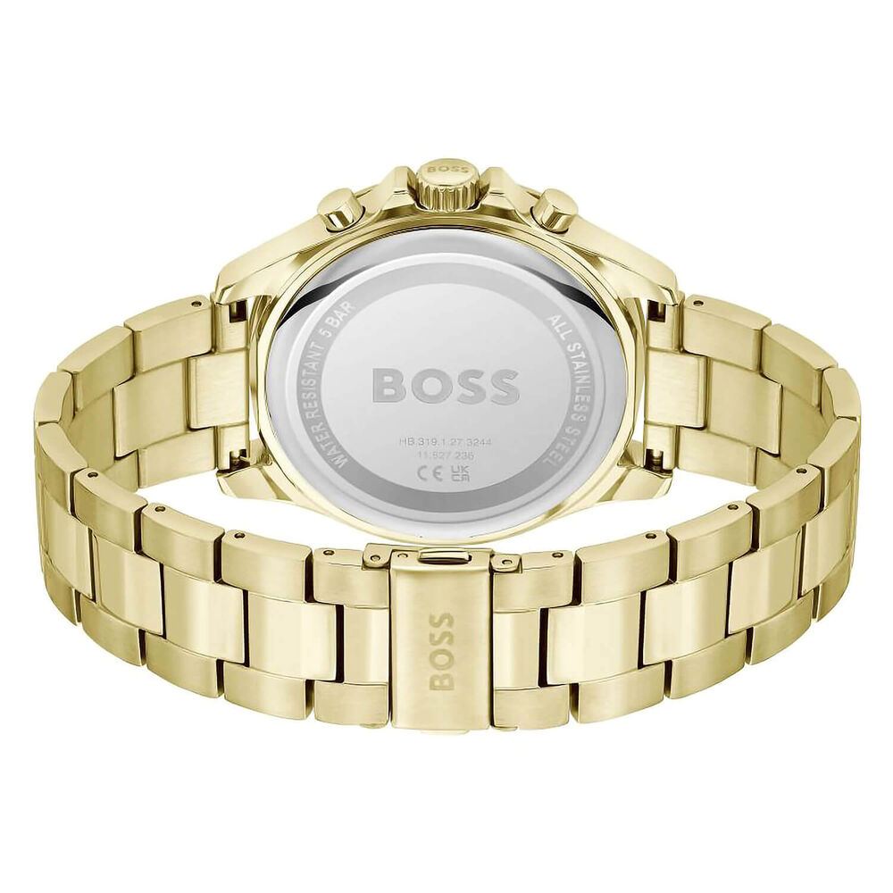 BOSS Troper 44mm Green Chronograph Dial Yellow Gold IP Bracelet Watch