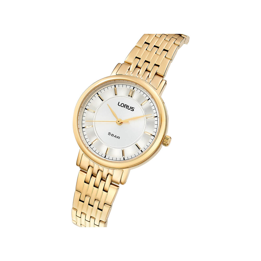 Lorus Quartz Ladies 30mm Silver Dial Gold Tone Steel Bracelet Watch