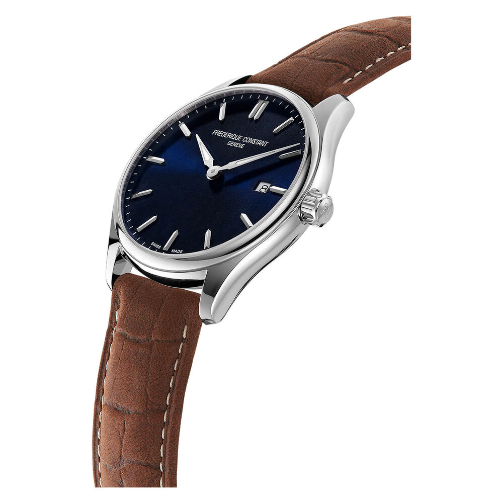 Frederique Constant Index Quartz Blue Dial Steel Case Brown Strap Watch image number 1