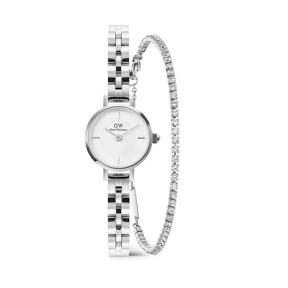 Daniel Wellington Petite Mini 19mm Dial Watch & Cubic Zirconia Silver PVD Bracelet Gift Set image number 0
