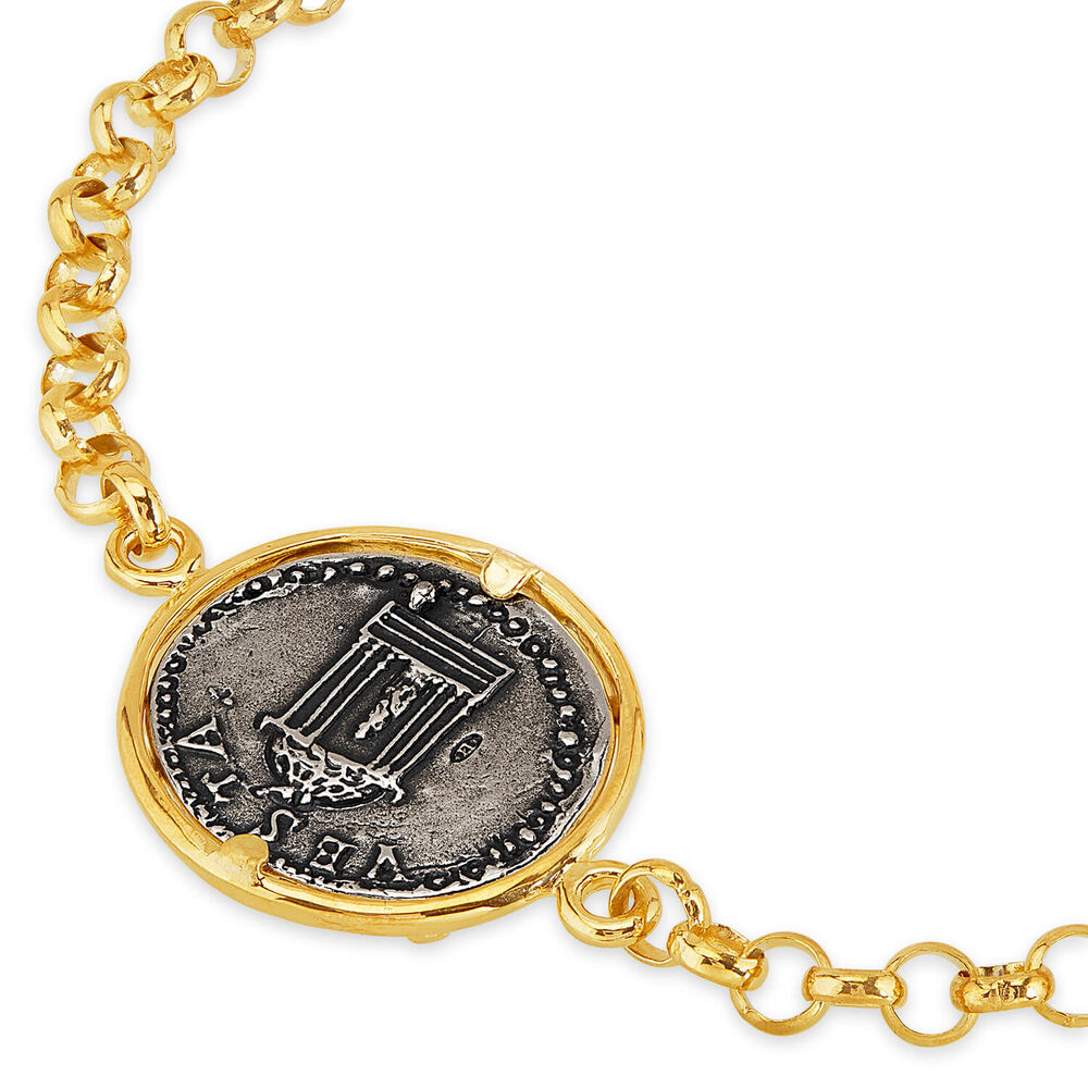 Sterling Silver and Yellow Gold Plated Coin Ladies Bracelet image number 2
