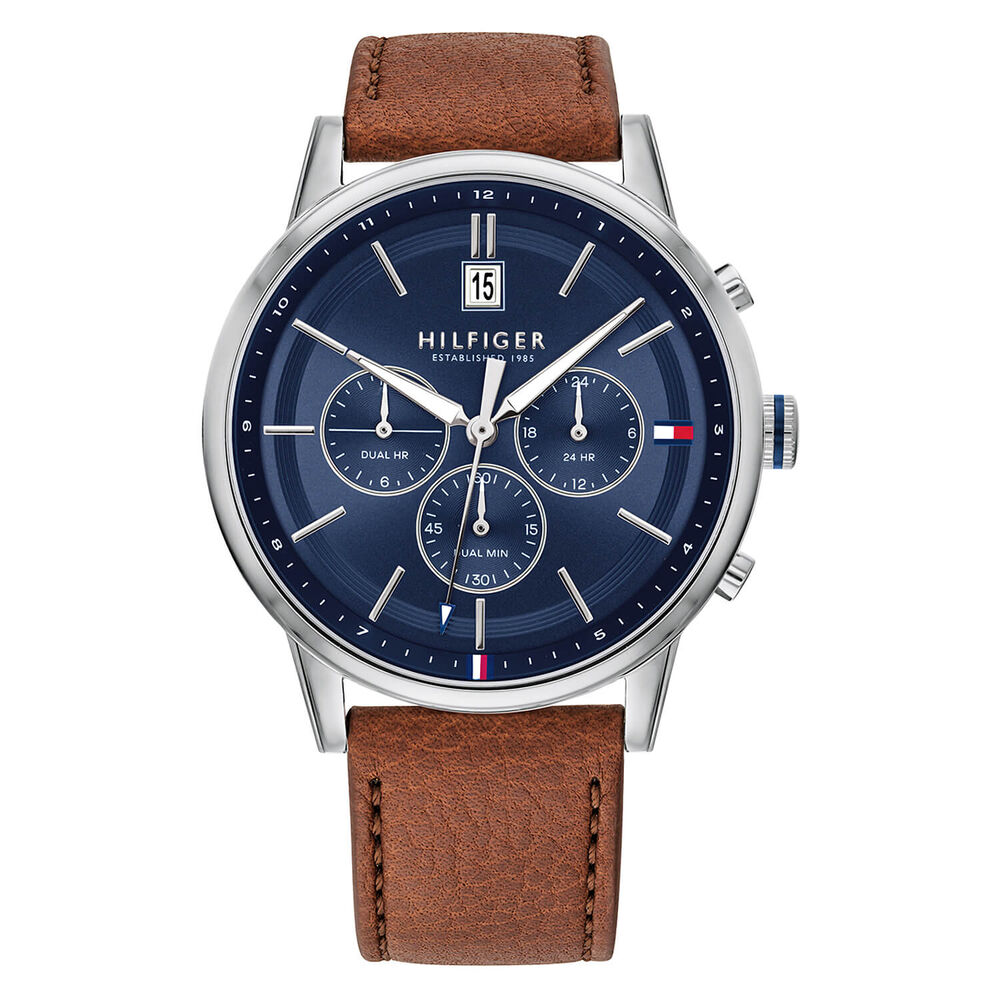 Tommy Hilfiger 44mm Blue Dial Brown Strap Watch image number 0