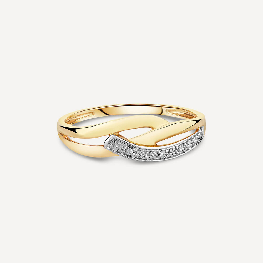 9ct Yellow & White Gold 0.01 Carat Diamond Pave Curve On Open Three Strand Ring image number 2