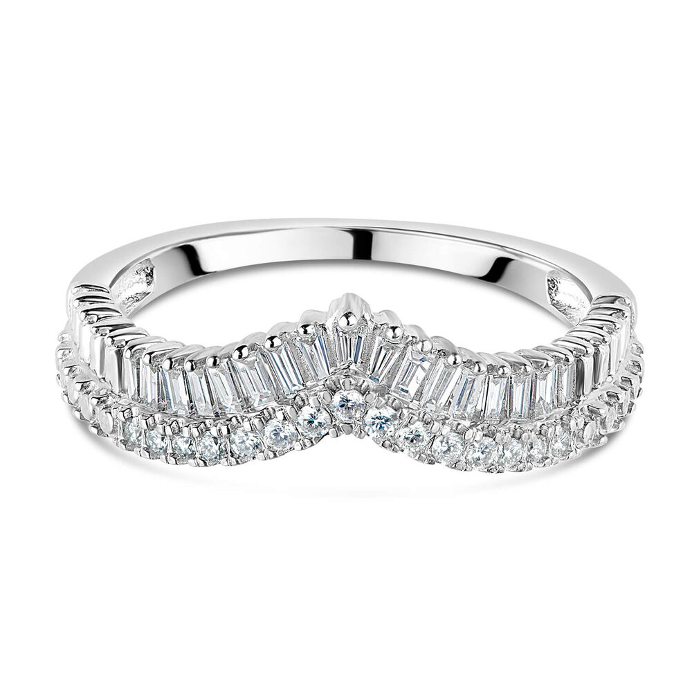 9ct White Gold 2-Row 0.25ct Diamond Wishbone Ladies' Ring image number 4