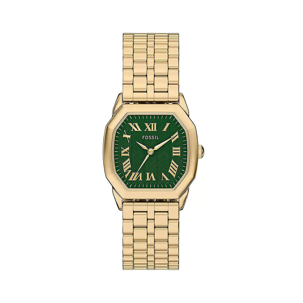 Fossil Harlow 32x27mm Green Dial Gold Tone Stainless Steel Bracelet Watch image number 0